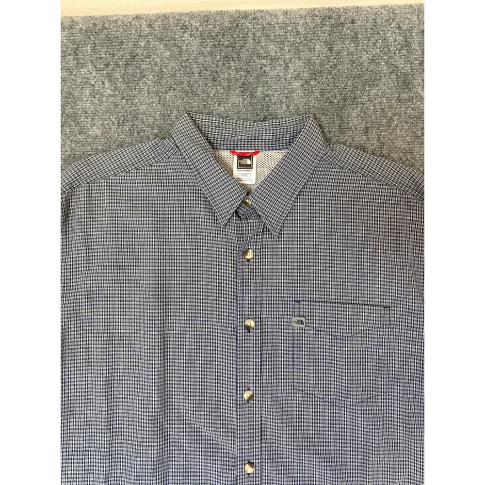 The North Face Mens XL Blue Micro Check Button Down Shirt Long Sleeve ModalBlend